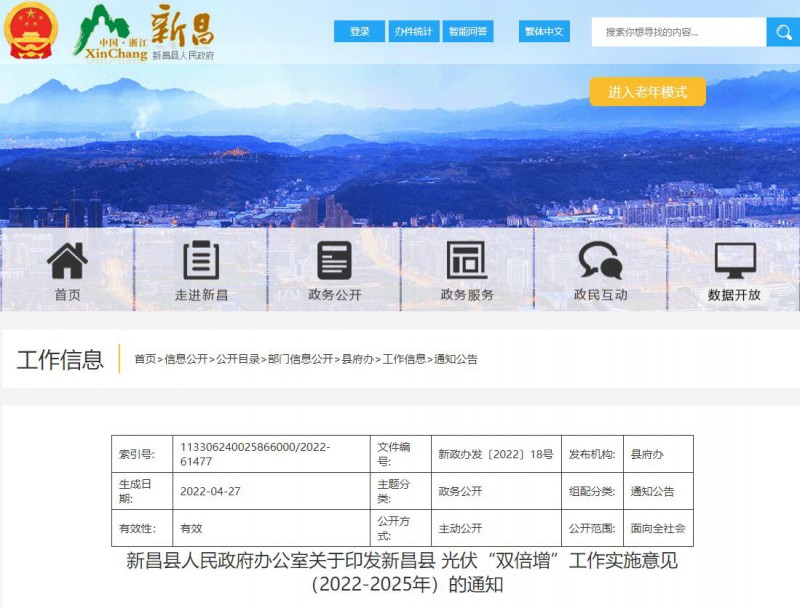 浙江新昌：大力推進工商業(yè)建筑屋頂光伏，全縣現(xiàn)有黨政機關(guān)、事業(yè)單位等公共建筑屋頂實現(xiàn)100%安裝